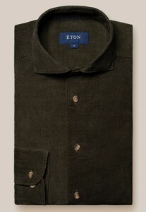 Eton Extra Soft Finish Baby Corduroy Garment Washed Overhemd Donker Groen