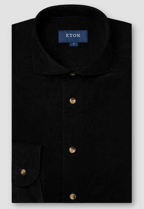 Eton Extra Soft Finish Baby Corduroy Garment Washed Overhemd Zwart