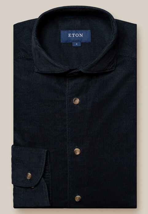 Eton Extra Soft Finish Baby Corduroy Garment Washed Shirt Navy