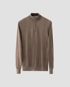 Eton Extrafine Tollegno Merino Wool Knit Half Zip Collar Pullover Brown