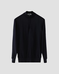 Eton Extrafine Tollegno Merino Wool Knit Half Zip Collar Trui Navy