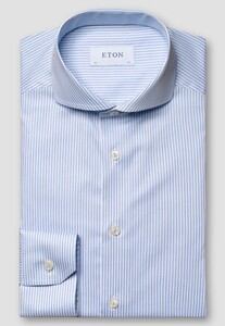 Eton Extreme Cutaway Fine Stripe Twill Shirt Light Blue