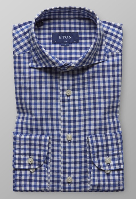 Eton Extreme Cutaway Gingham Check Overhemd Diep Blauw