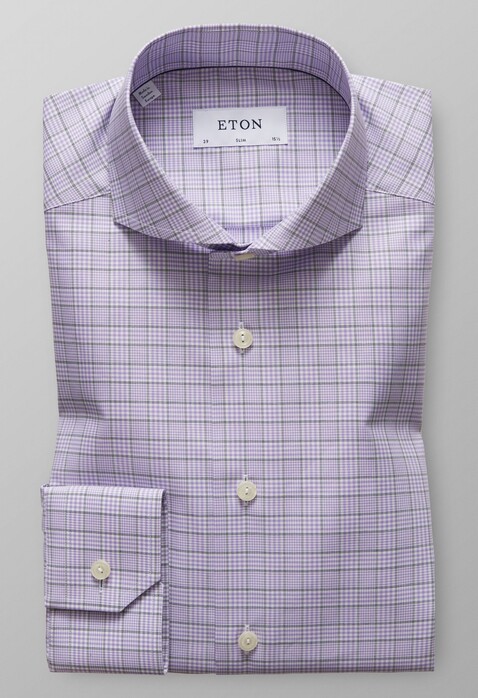 Eton Extreme Cutaway Overcheck Twill Overhemd Paars