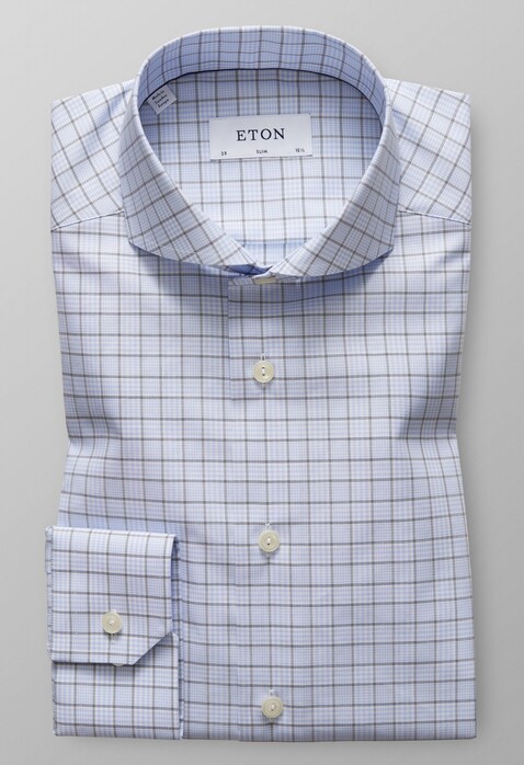 Eton Extreme Cutaway Overcheck Twill Shirt Evening Blue
