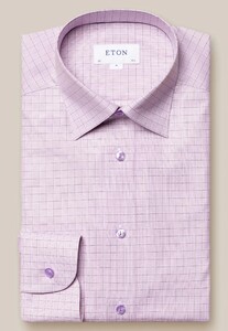 Eton Fantasy Checked Button Under Twill Cotton Tencel Stretch Overhemd Paars