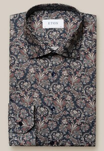 Eton Fantasy Floral Paisley Pattern Subtle Texture Signature Twill Shirt Navy