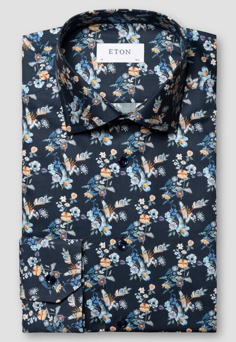 Eton Fantasy Floral Pattern Cotton Twill Shirt Navy-Multi