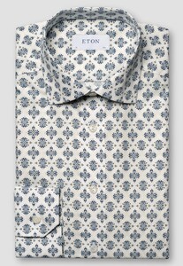 Eton Fantasy Medallion Pattern Ultra Soft Lighweight Cotton Tencel Shirt White-Blue