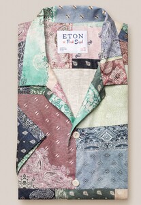 Eton Fantasy Patchwork Bandana Resort Linen Shirt Multicolor