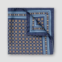 Eton Fantasy Pattern Silk Subtle Basketweave Texture Pochet Blauw