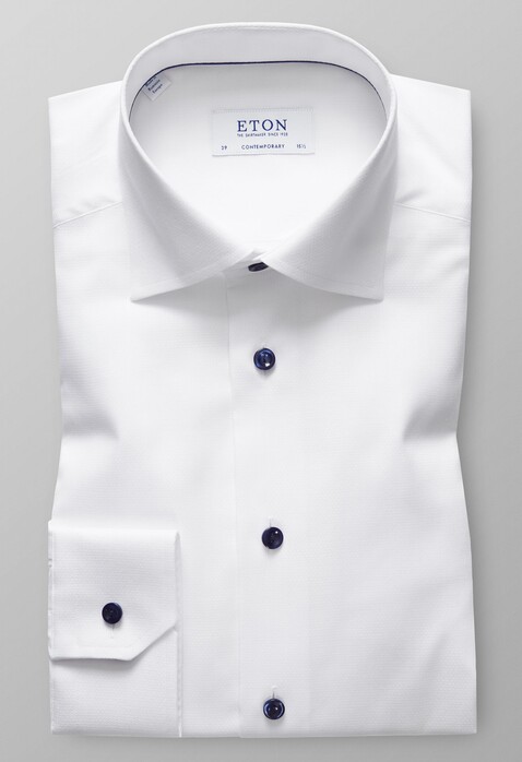 Eton Faux Uni Fine Stretch Overhemd Wit