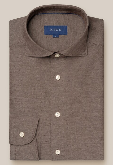 Eton Faux-Uni Flannel Wide-Spread Collar Shirt Brown