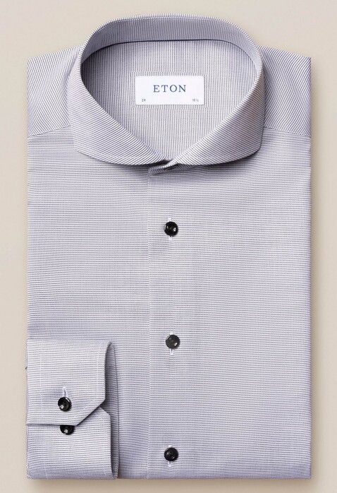 Eton Faux Uni Twill Overhemd Grijs-Wit