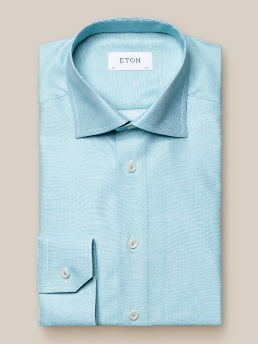 Eton Faux Weave Signature Twill Fine Floral Detail Shirt Green