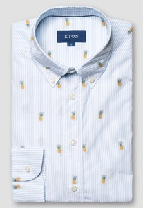 Eton Fil Coupé Cotton Poplin Pineapple Pattern Overhemd Licht Blauw