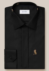 Eton Fil Coupé Lion Embroidery Overhemd Zwart