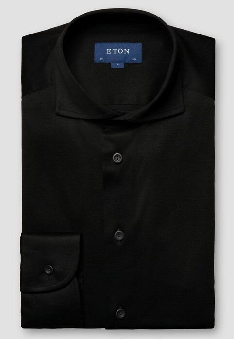 Eton Filo di Scozia Cotton Jersey Wide Spread Collar Overhemd Zwart
