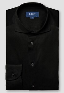 Eton Filo di Scozia Cotton Jersey Wide Spread Collar Shirt Black
