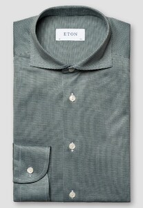 Eton Filo di Scozia Cotton King Knit Mini Check Shirt Green