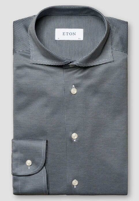 Eton Filo di Scozia Cotton King Knit Mini Check Shirt Navy