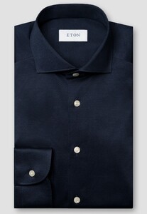 Eton Filo di Scozia Cotton King Knit Overhemd Donker Blauw