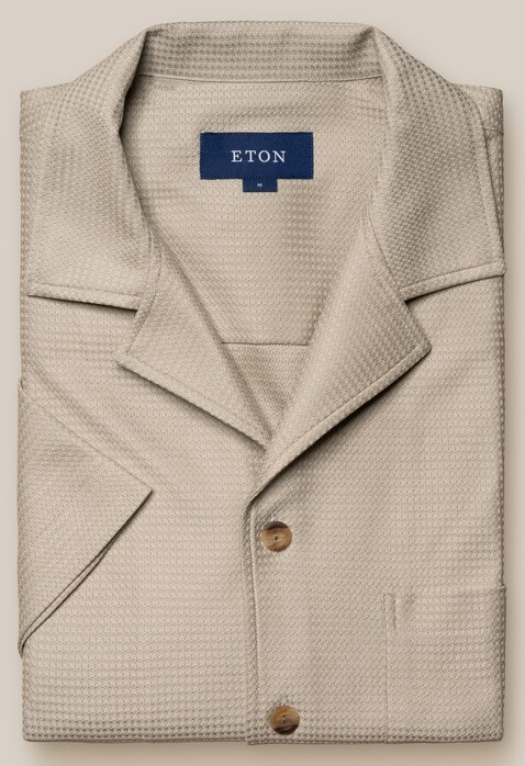 Eton Filo di Scozia Jacquard Resort Fine Texture Shirt Light Brown-Grey