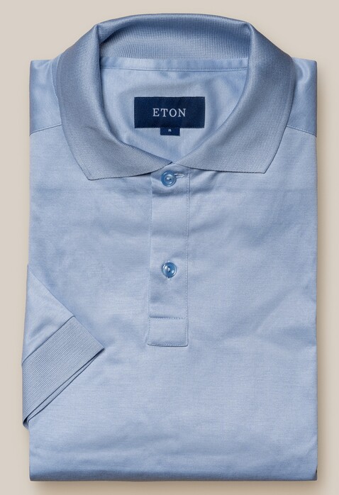 Eton Filo di Scozia Jersey Short Sleeve Tone-on-Tone Buttons Polo Licht Blauw
