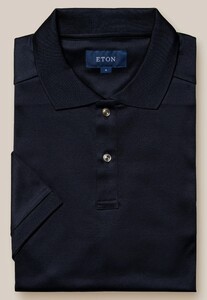 Eton Filo di Scozia Jersey Short Sleeve Tone-on-Tone Buttons Polo Navy