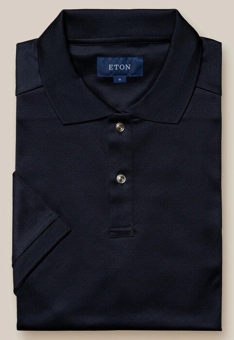 Eton Filo di Scozia Jersey Short Sleeve Tone-on-Tone Buttons Polo Navy