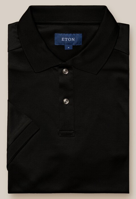 Eton Filo di Scozia Jersey Short Sleeve Tone-on-Tone Buttons Polo Zwart