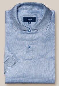 Eton Filo di Scozia Jersey Short Sleeve Tone-on-Tone Buttons Poloshirt Light Blue