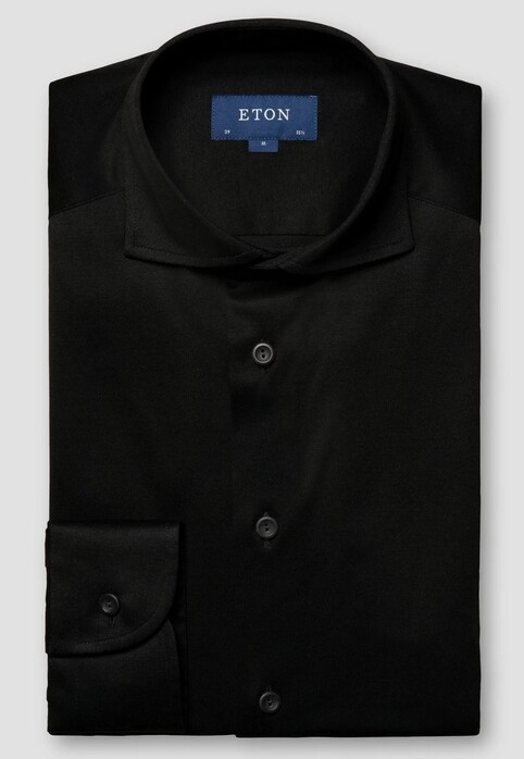 Eton Filo di Scozia Jersey Wide Spread Collar Overhemd Zwart