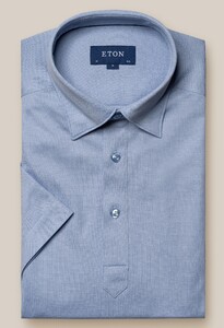 Eton Filo di Scozia Organic Cotton Tone on Tone Buttons Poloshirt Light Blue