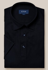 Eton Filo di Scozia Organic Cotton Tone on Tone Buttons Poloshirt Navy