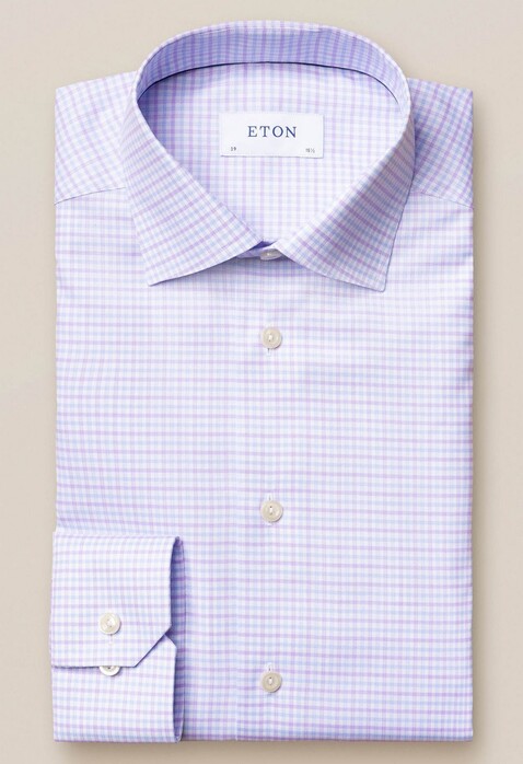 Eton Fine 3 Color Check Shirt Lavender Blue