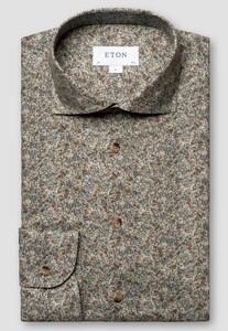 Eton Fine Allover Floral Pattern Signature Twill Shirt Beige