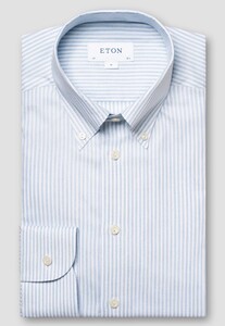 Eton Fine Basketweave Texture Signature Oxford Bengal Stripe Shirt Light Blue