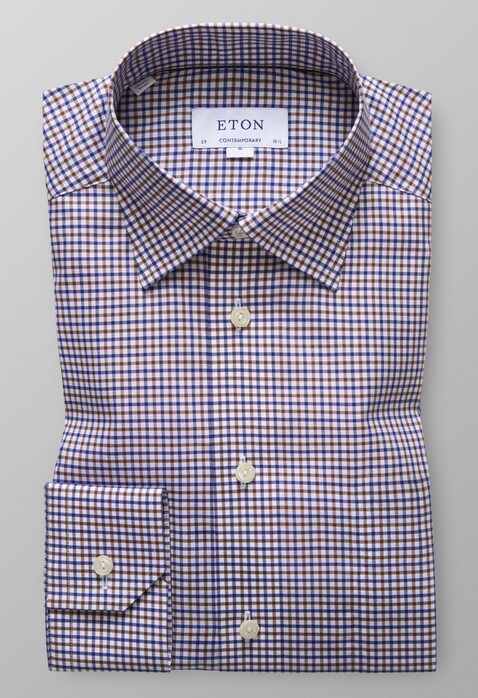 Eton Fine Button Under Check Shirt Deep Brown
