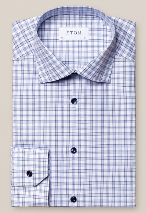 Eton Fine Check Contemporary Fit Overhemd Blauw-Wit