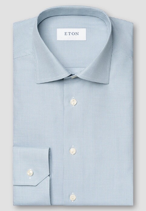 Eton Fine Check Cotton Signature Twill Overhemd Licht Groen