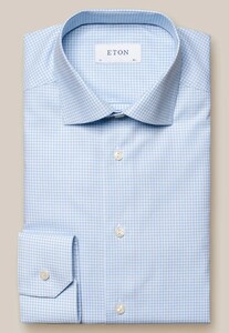Eton Fine Check Cotton Twill Overhemd Licht Blauw