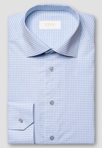 Eton Fine Check Elevated Supima Cotton Poplin Mother of Pearl Buttons Shirt Light Blue