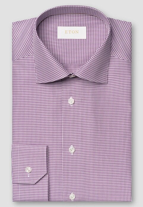 Eton Fine Check Luxury Organic Supima Cotton Twill Overhemd Roze