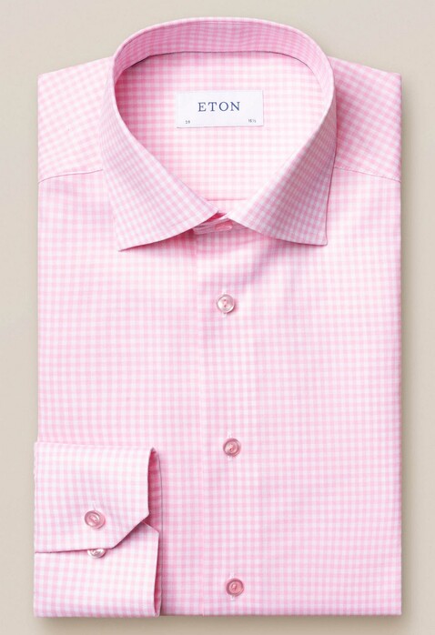Eton Fine Check Twill Shirt Pink