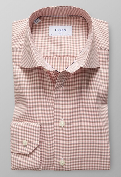 Eton Fine Checked Twill Overhemd Roodroze