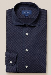 Eton Fine Dotted Satin Indigo Wide Spread Shirt Navy