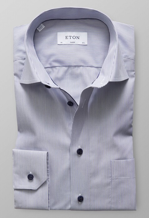 Eton Fine Duo Striped Poplin Shirt Dark Navy