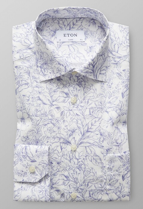 Eton Fine Floral Contrast Shirt Dark Evening Blue