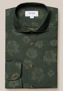 Eton Fine Floral Cotton Flannel Shirt Dark Green